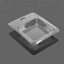 Transparent PET thermoformed tray for food packaging applications.